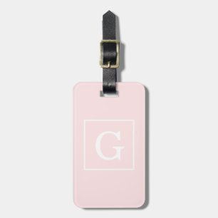 Light Pink White Framed Initial Monogram Luggage Tag