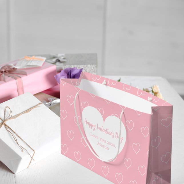 Light pink white hearts Valentine's Day Large Gift Bag (Creator Uploaded)
