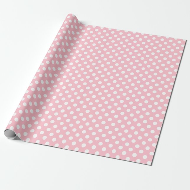 Light Pink White Large Polka Dots Wrapping Paper (Unrolled)