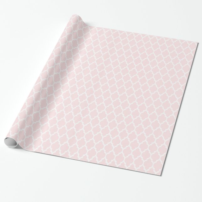 Light Pink White Moroccan Quatrefoil Pattern #4 Wrapping Paper (Unrolled)
