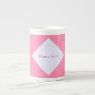 Light Pink White Squiggly Squares Personalised  Bone China Mug