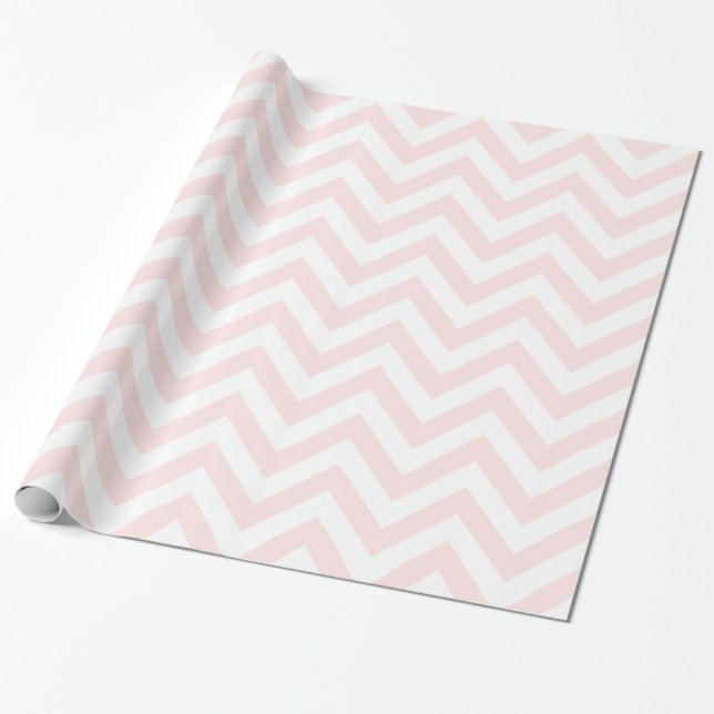 Light Pink White XL Chevron ZigZag Pattern Wrapping Paper (Unrolled)