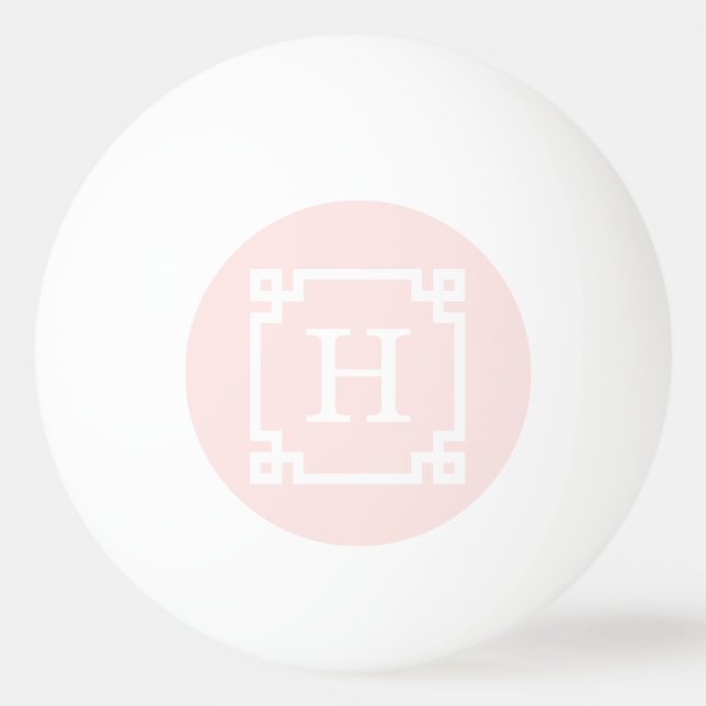 Light Pink Wht Greek Key Frame #2 Initial Monogram Ping Pong Ball (Front)