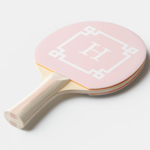 Light Pink Wht Greek Key Frame #2 Initial Monogram Ping Pong Paddle