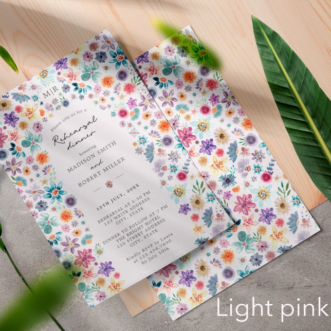 Light Pink Wildflower Wedding Rehearsal Dinner Invitation (Front/Back)