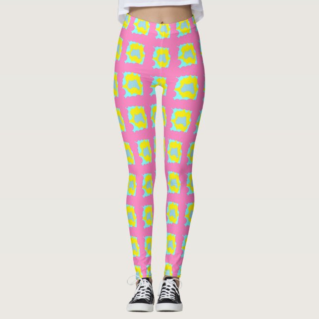Light pink with lemon and blue sports ladies cute leggings (Front)