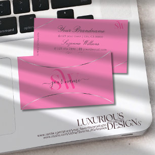 Light Pink with Silver Decor and Monogram Stylish Business Card