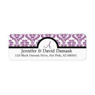 Light Plum Damask Wedding Monogram Address Labels