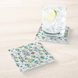 Light Pretty Summer Floral Pattern Glass Coaster