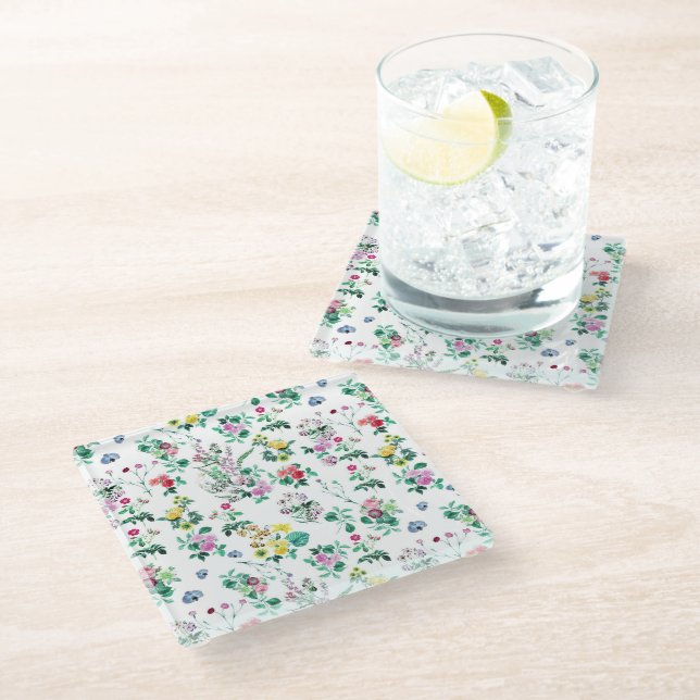 Light Pretty Summer Floral Pattern Glass Coaster (Angled)