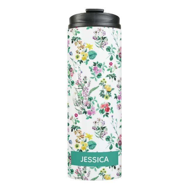 Light Pretty Summer Floral Pattern Personalised Thermal Tumbler (Front)