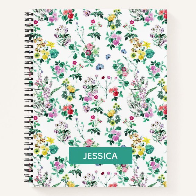 Light Pretty Summer Floral Personalised Notebook (Front)