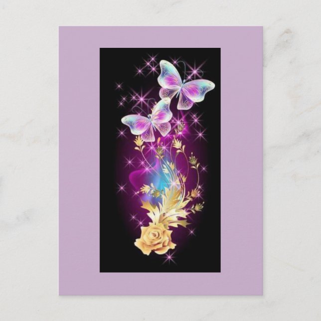 Light Purple and Blue Butterfly with Gold Rose Postcard (Front)
