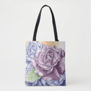 Light Purple and Blue Roses on Soft Pink Tote Bag