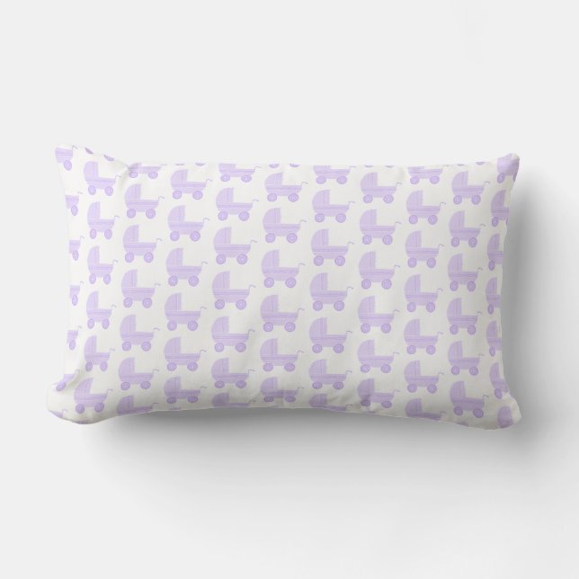 Light Purple and White Baby Stroller Pattern. Lumbar Cushion (Front)