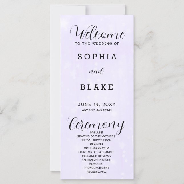 Light Purple and White Modern Wedding Program (Front)