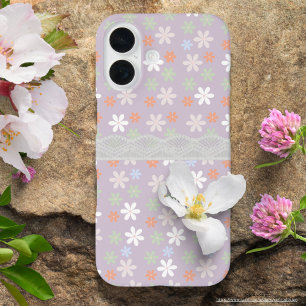 Light purple background with lace Bloomy pattern iPhone 16 Case