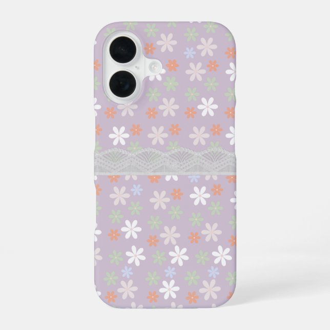 Light purple background with lace Bloomy pattern iPhone 16 Case (Back)