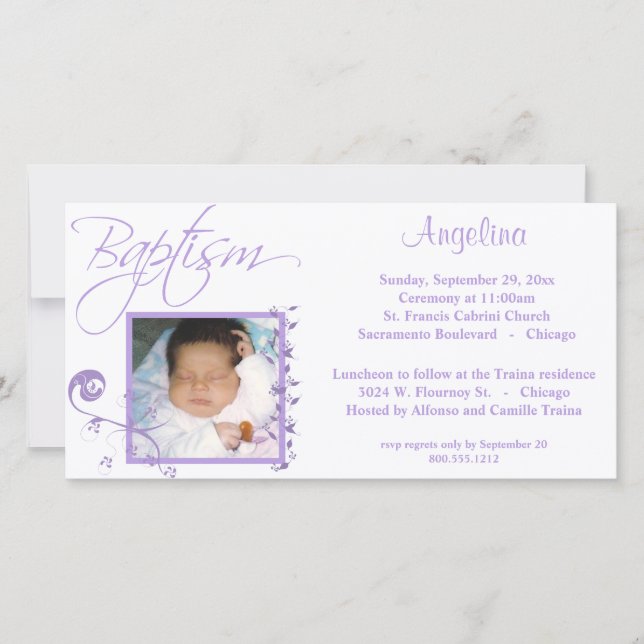 Light Purple Baptism Photo Invitation (Front)