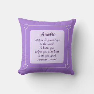 Light Purple Bible Verse Custom Name Baby Gift Cushion