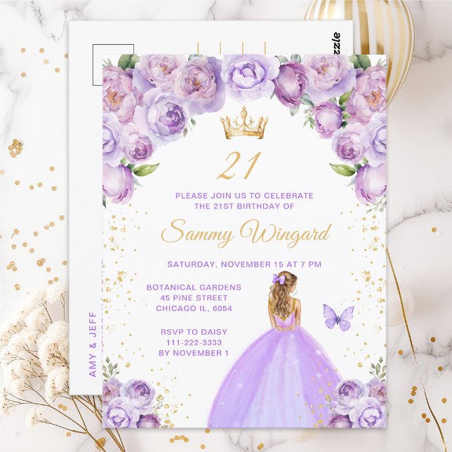 Light Purple Blonde Hair Princess Birthday Party Postcard (Creator Uploaded)
