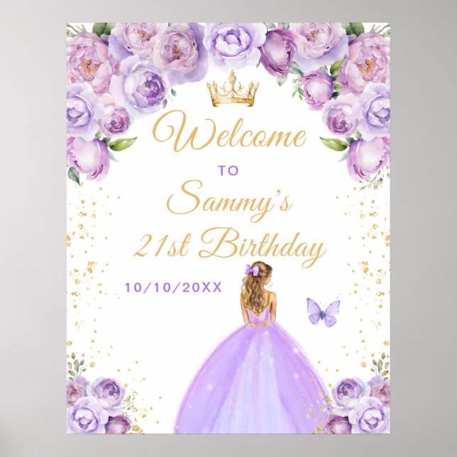 Light Purple Blonde Hair Princess Birthday Welcome Poster (Front)