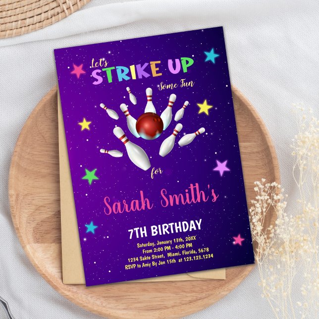 Light Purple Bowling Birthday Invitation (Light Purple Bowling Birthday Invitations)