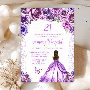 Light Purple Brown Hair Princess Birthday Party Invitation