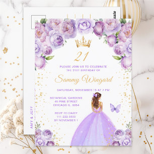 Light Purple Brown Hair Princess Birthday Party Postcard