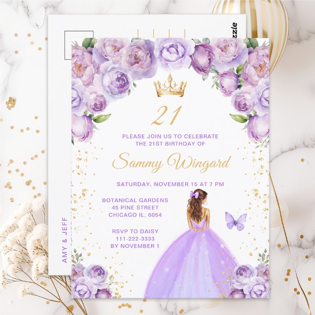 Light Purple Brown Hair Princess Birthday Party Postcard (Creator Uploaded)