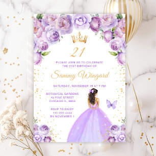 Light Purple Brunette Hair Princess Birthday Party Invitation