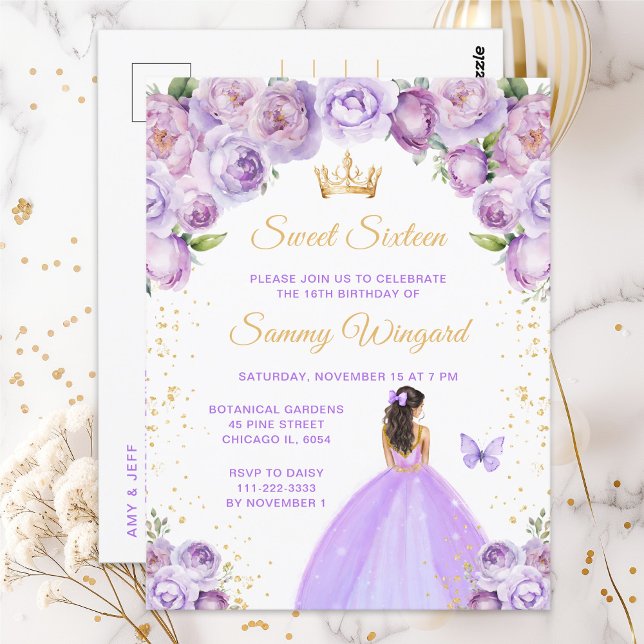 Light Purple Brunette Hair Princess Sweet Sixteen Postcard (Creator Uploaded)