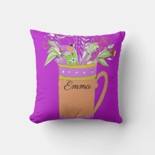 Light Purple Colorful Flowers In A Mug Design Cushion