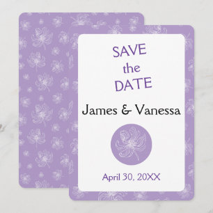 Light purple colour and white peonies. save the date