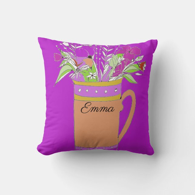 Light Purple Colourful Flowers In A Mug  Design Cushion (Front)