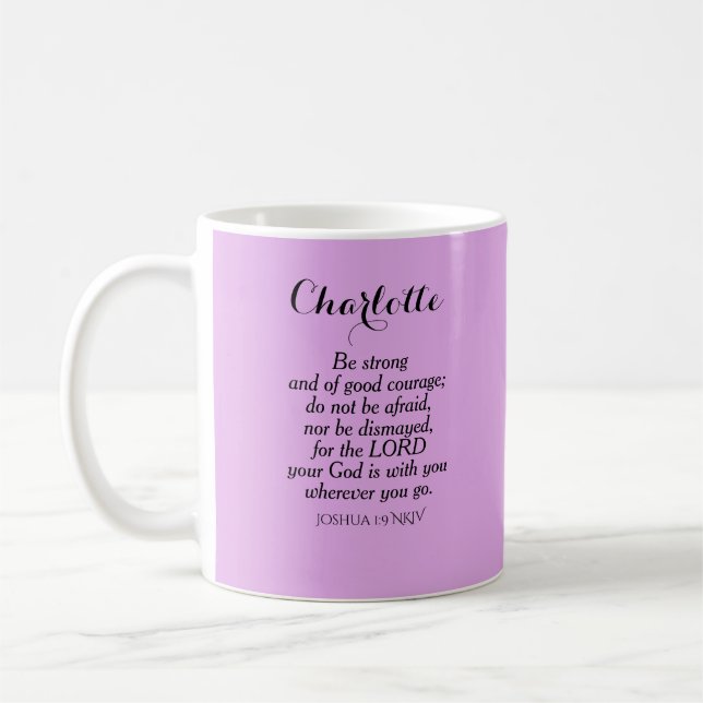 Light Purple Courage Bible Verse Custom Name Coffee Mug (Left)