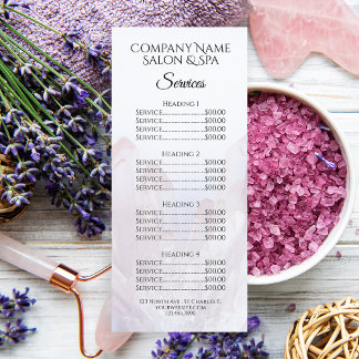 Light Purple Crystals Spa Salon Service Menu