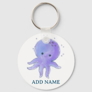 Light Purple Cute Octopus Watercolor Custom Name Key Ring
