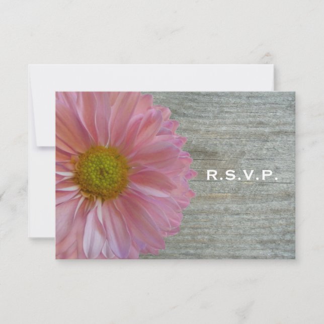 Light Purple Daisy & Barnwood Wedding R.S.V.P. RSVP Card (Front)