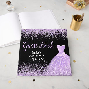 Light Purple Dress Faux Glitter Quinceanera Guest Book