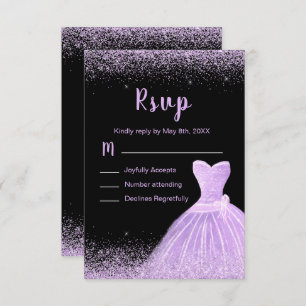 Light Purple Dress Faux Glitter Quinceanera RSVP Card