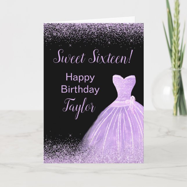 Light Purple Dress Faux Glitter Sweet 16 Birthday Card (Front)