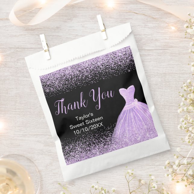 Light Purple Dress Faux Glitter Sweet 16 Birthday Favour Bags (Clipped)