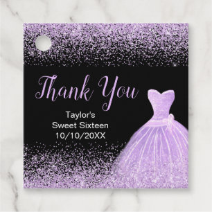 Light Purple Dress Faux Glitter Sweet 16 Birthday Favour Tags