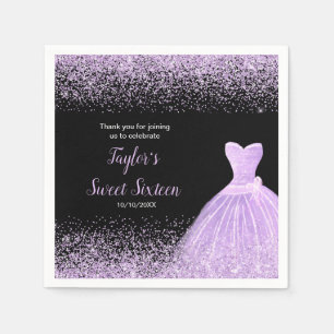 Light Purple Dress Faux Glitter Sweet 16 Birthday Napkin