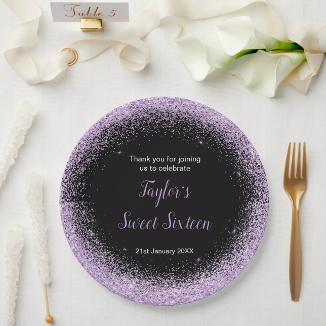 Light Purple Dress Faux Glitter Sweet 16 Birthday Paper Plate (Wedding)