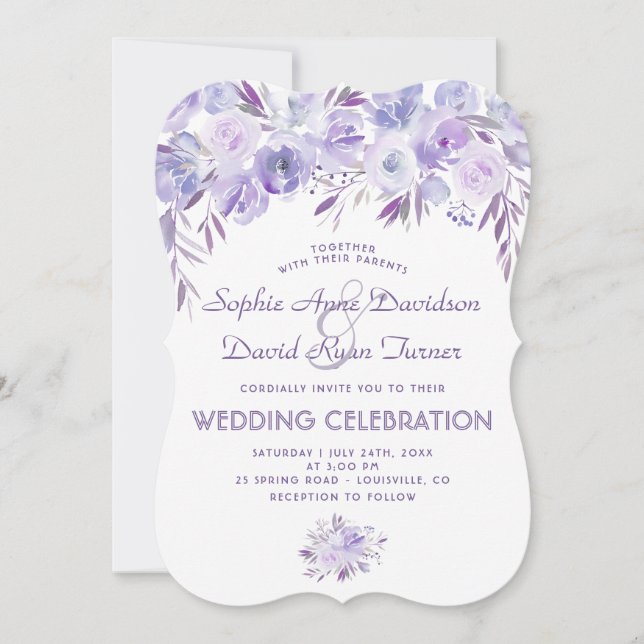 Light Purple Dusty Blue Floral Wedding Invitation (Front)