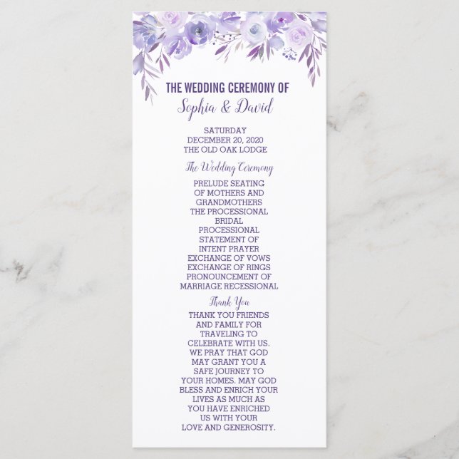 Light Purple Dusty Blue Floral Wedding Program Programme (Front)