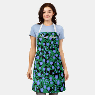 Light Purple Floral Flowers And Green Leaf Plants Apron