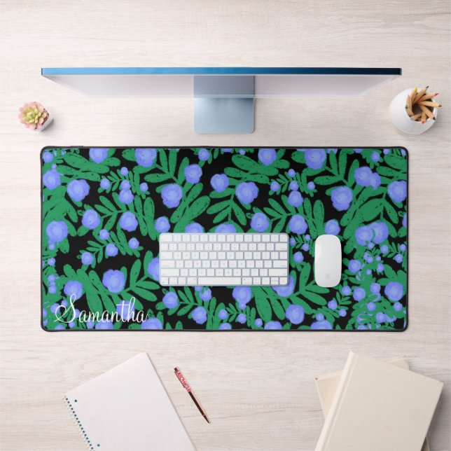 Light Purple Floral Flowers And Green Leaf Plants Desk Mat (Office 1)